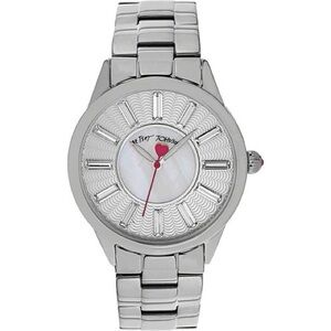 Silver Betsy Johnson. Mother of pearl center dial face. Needs battery